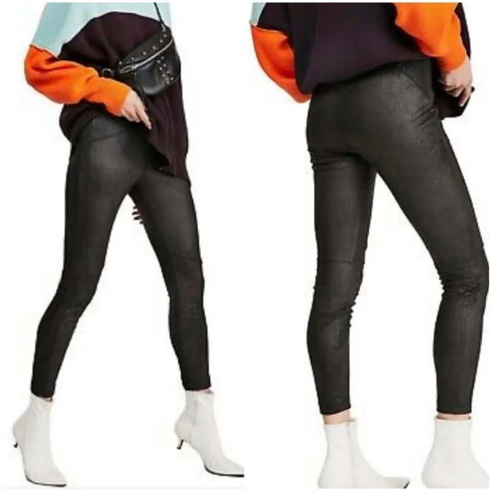 Free People Midnight Black Vegan Suede Pull On Skinny Legging Pants Small